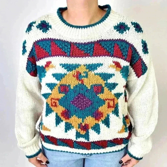 Vintage Sweaters - Vintage 1993 Crew Neck Chunky Knit Oversized Sweater - L